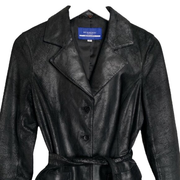 Burberry Leather Belted Jacket Black Leather BURBERRY London Coat Size S - 38 - Picture 6 of 16